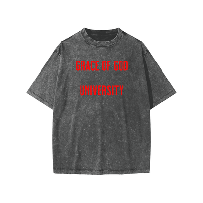 Kid's GRACE OF GOD UNIVERSITY - Oversized Long Sleeve T-Shirt - Red Letter - Tseva Clothing Co.