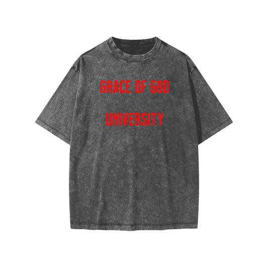 Kid's GRACE OF GOD UNIVERSITY - Oversized Long Sleeve T-Shirt - Red Letter - Tseva Clothing Co.