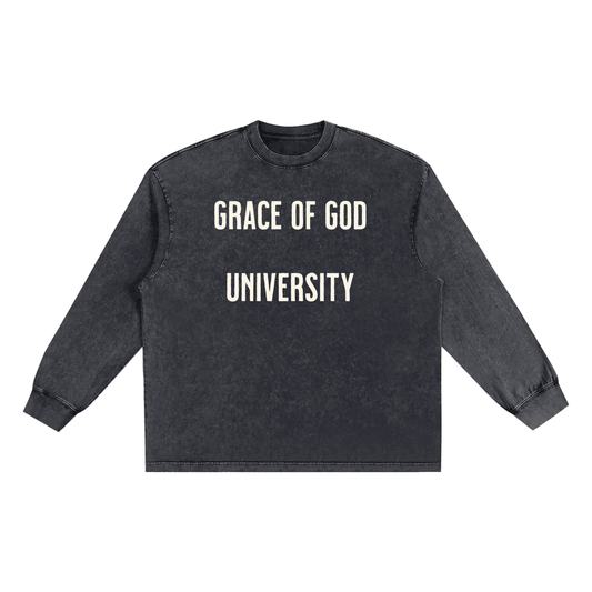GRACE OF GOD UNIVERSITY - Oversized Long Sleeve T-Shirt - Cream - Tseva Clothing Co.