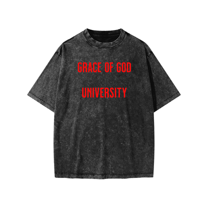 Kid's GRACE OF GOD UNIVERSITY - Oversized Long Sleeve T-Shirt - Red Letter - Tseva Clothing Co.