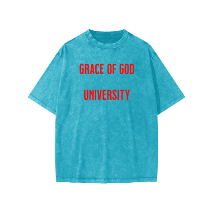 Kid's GRACE OF GOD UNIVERSITY - Oversized Long Sleeve T-Shirt - Red Letter - Tseva Clothing Co.