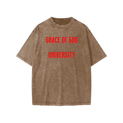 Kid's GRACE OF GOD UNIVERSITY - Oversized Long Sleeve T-Shirt - Red Letter - Tseva Clothing Co.