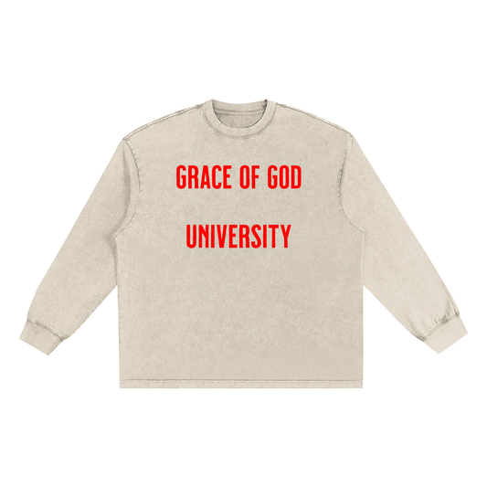 GRACE OF GOD UNIVERSITY - Oversized Long Sleeve T-Shirt - Red Letter - Tseva Clothing Co.